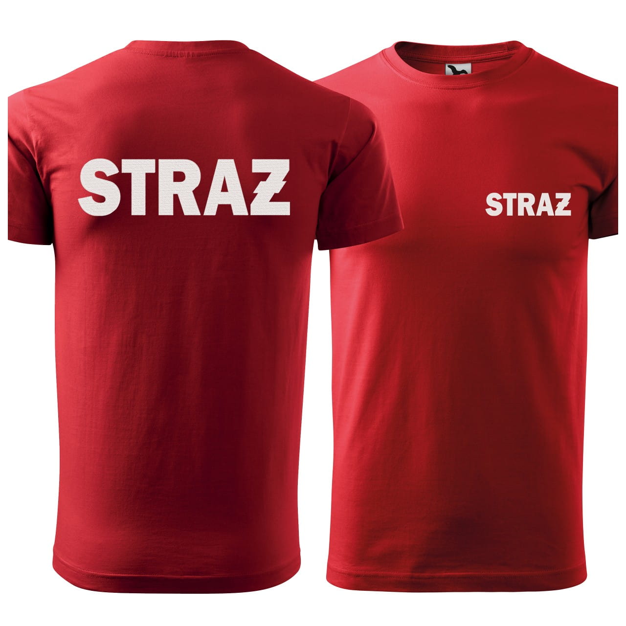 Koszulka męska z krótkim rękawem z HAFTEM STRAŻ na sercu i plecach kolor czerwony