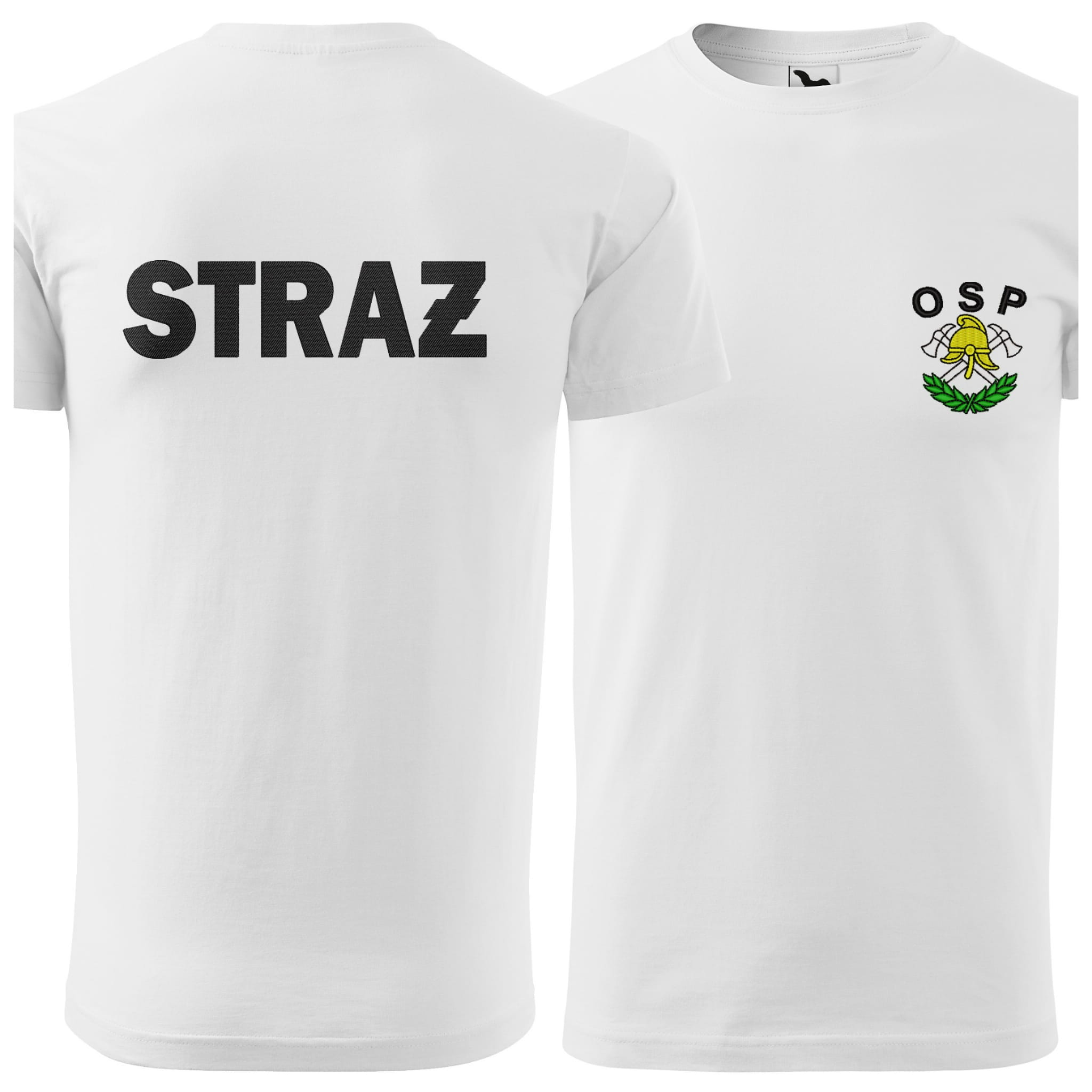 Koszulka z krótkim rękawem z logo na sercu i plecach męska z HAFTEM logo OSP 160g BASIC129 koszulka krótki rękaw kolor biały