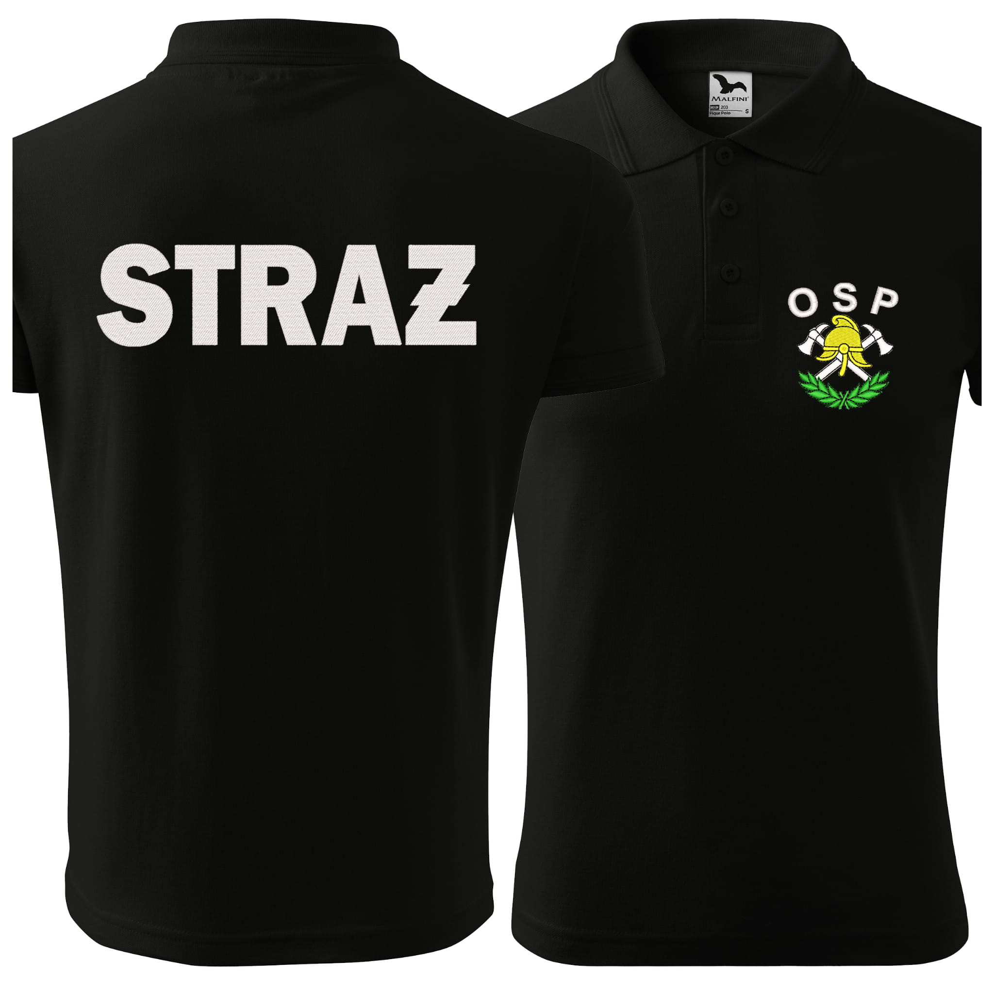 Koszulka polo z krótkim rękawem z logo na sercu i plecach męska z HAFTEM logo OSP 200g Pique Polo203 koszulka polo krótki rękaw kolor czarny