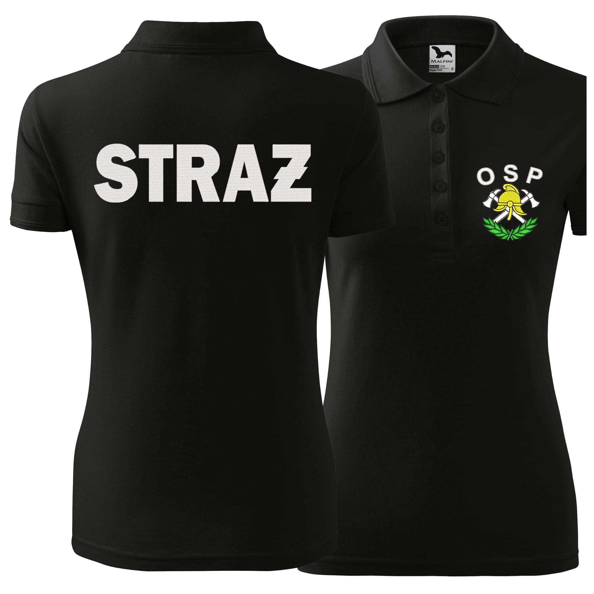 Koszulka polo z krótkim rękawem z logo na sercu i plecach damska z HAFTEM logo OSP 200g Pique Polo210 koszulka polo krótki rękaw kolor czarny