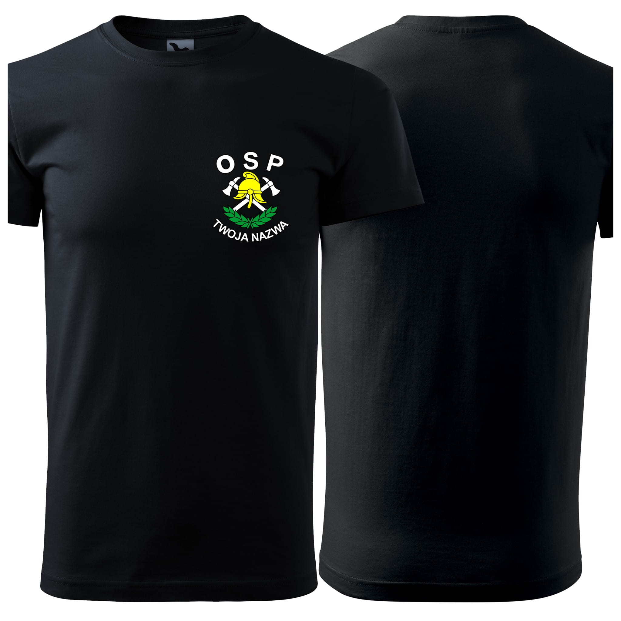 Koszulka męska z krótkim rękawem z logo OSP na sercu z NADRUKIEM 160g BASIC129 koszulka krótki rękaw kolor czarny