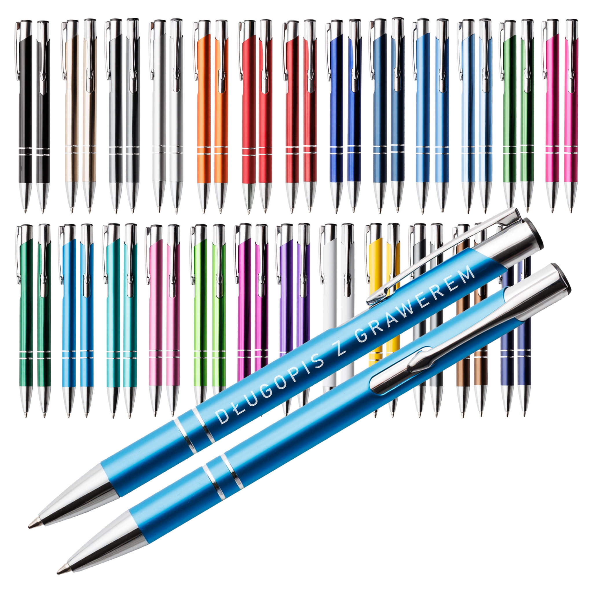Długopisy reklamowe metalowe COSMO z grawerem jednostronnym dla firm – 26 kolorów , pakiety 100/500/1500szt.