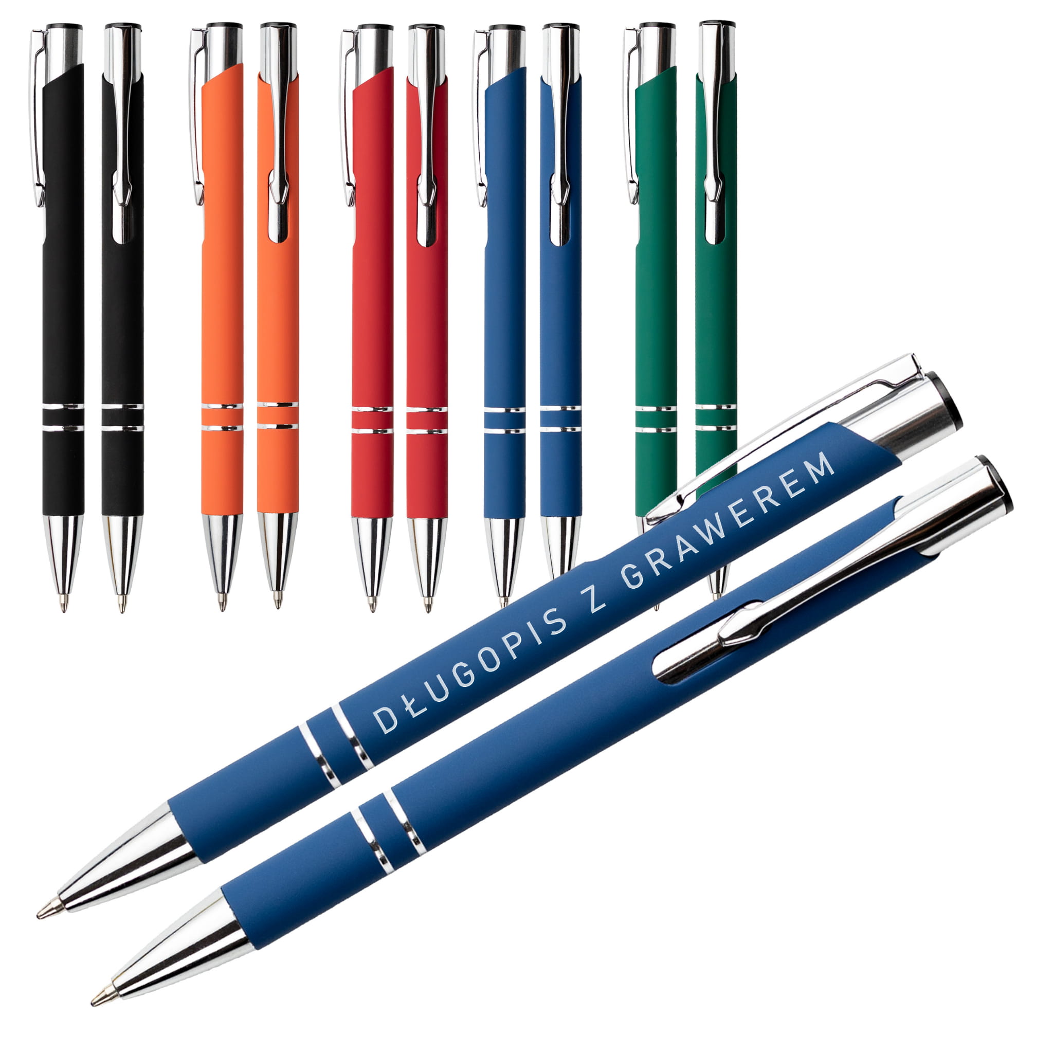 Długopis reklamowy metalowy COSMO RUBBER z grawerem jednostronnym dla firm – 5 kolorów pakiety 100/500/1500szt.