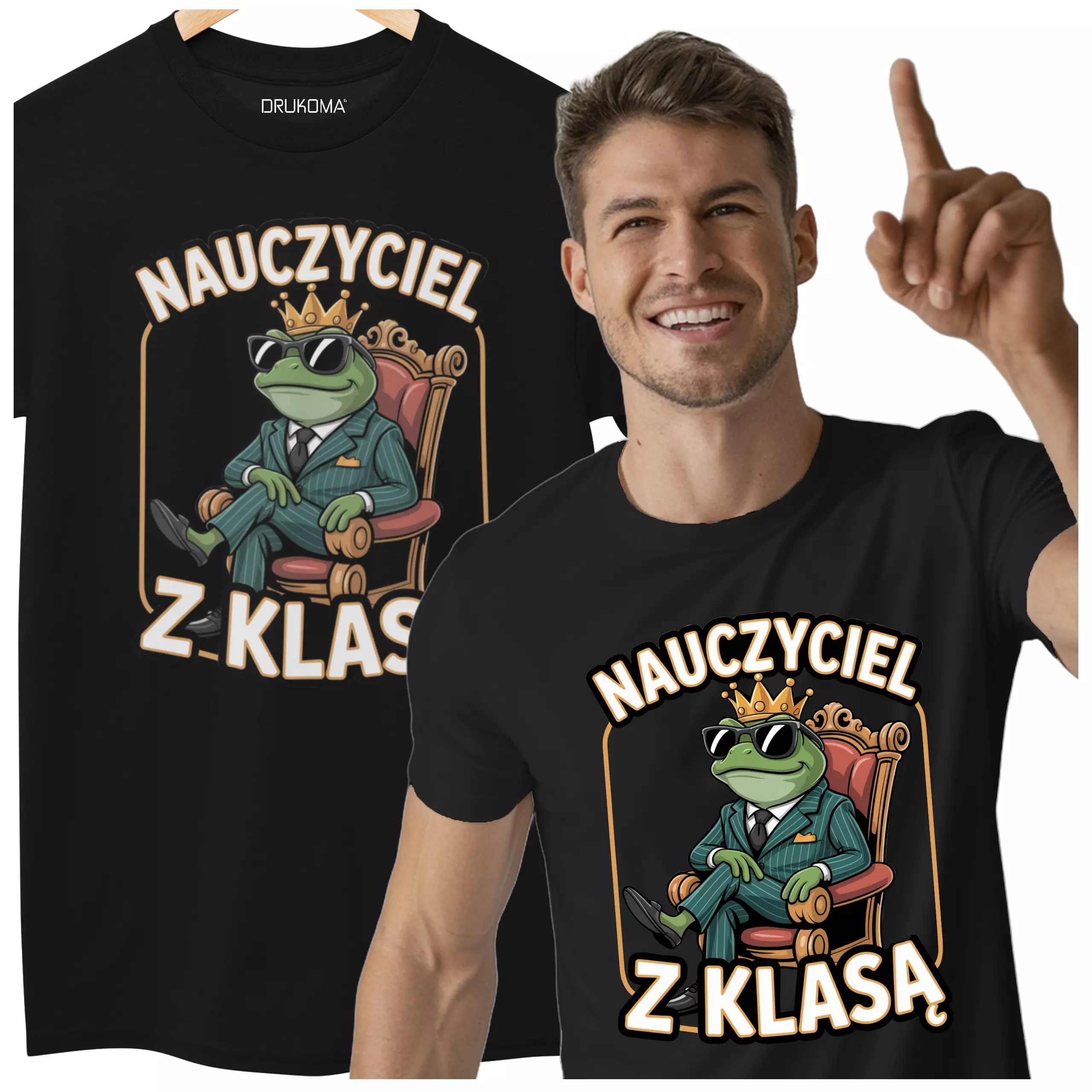 Koszulka męska zabawna na każdą okazję z napisem: "nauczyciel z klasą" – prezent na Dzień Nauczyciela