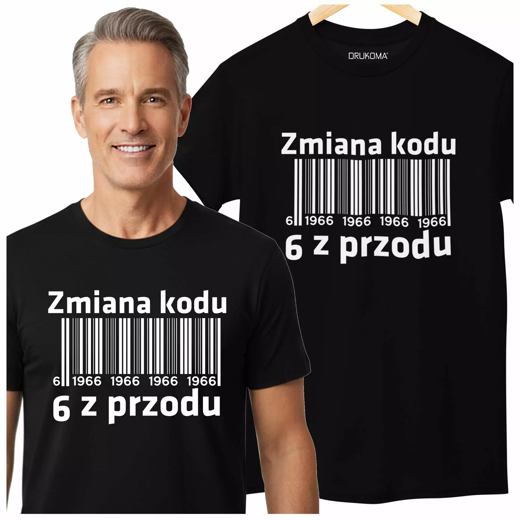 Koszulka na urodziny na 60 sześćdziesiątkę z napisem: "Zmiana kodu 6 z przodu 1966"