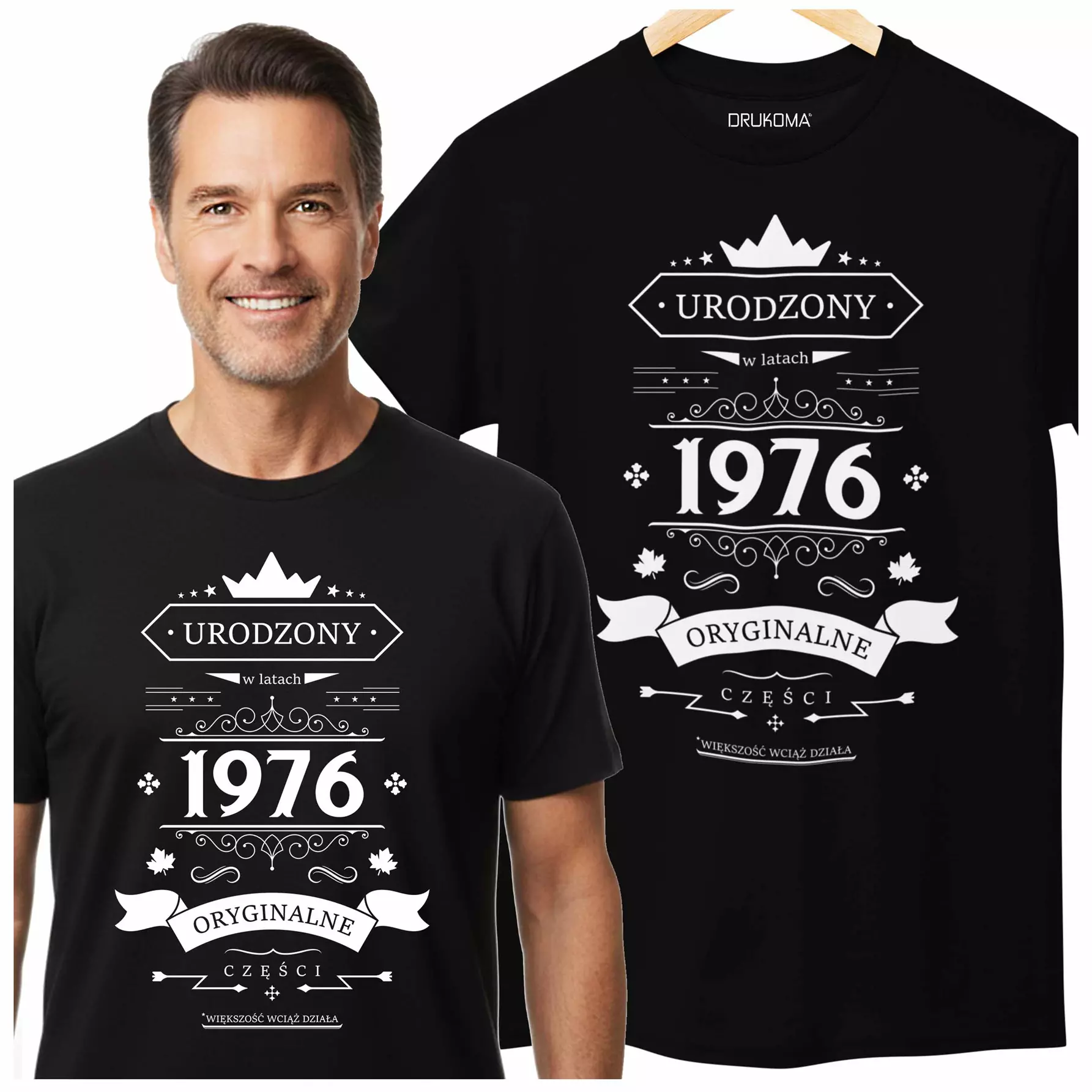 Koszulka na urodziny na 50 pięćdziesiątkę z napisem: "Urodzony w latach 1976 oryginalne części *większość wciąż działa"