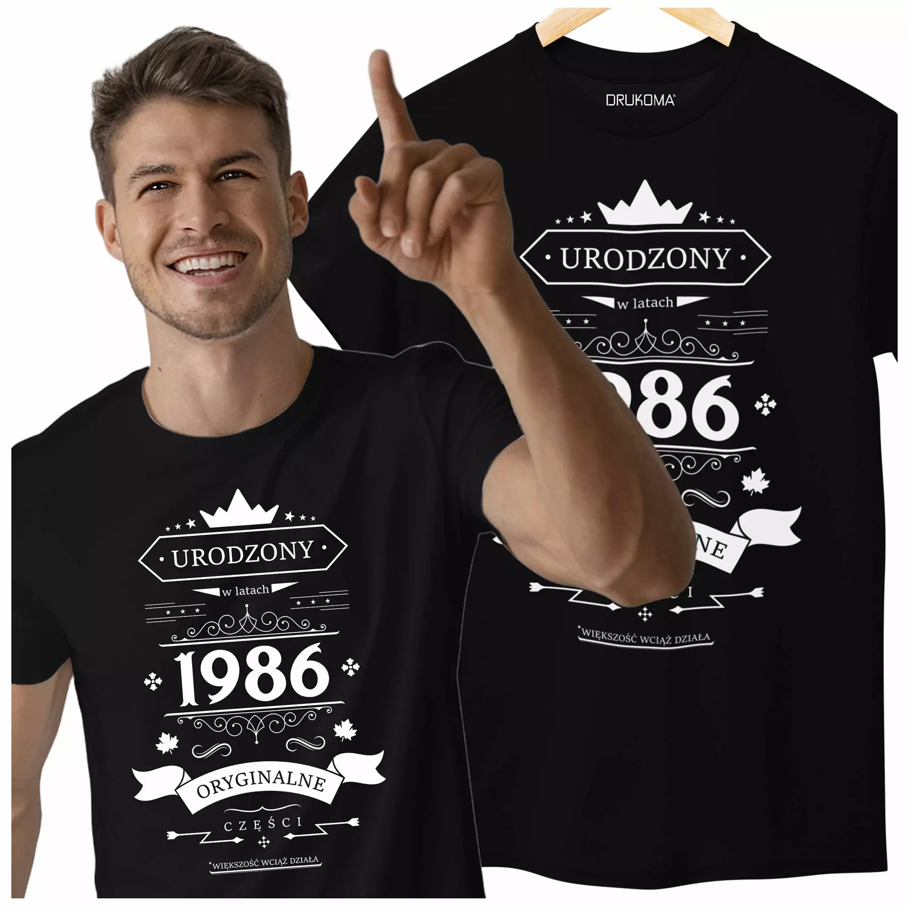 Koszulka na urodziny na 40 czterdziestkę z napisem: "Urodzony w latach 1986 oryginalne części *większość wciąż działa"