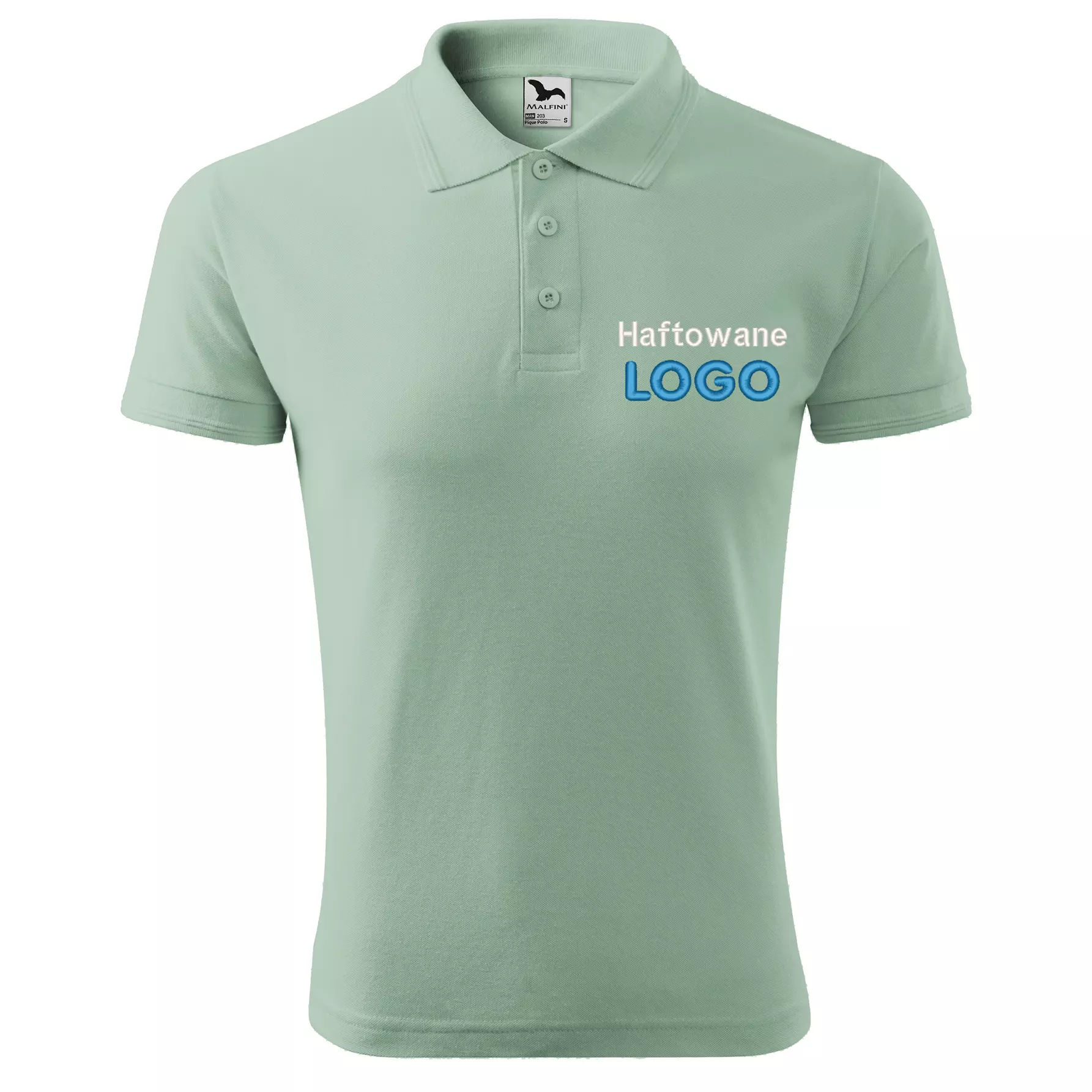 Koszulka polo z logo na sercu męska z HAFTEM logo firmy 200g 203 kolor SAGE C9 koszulka polo