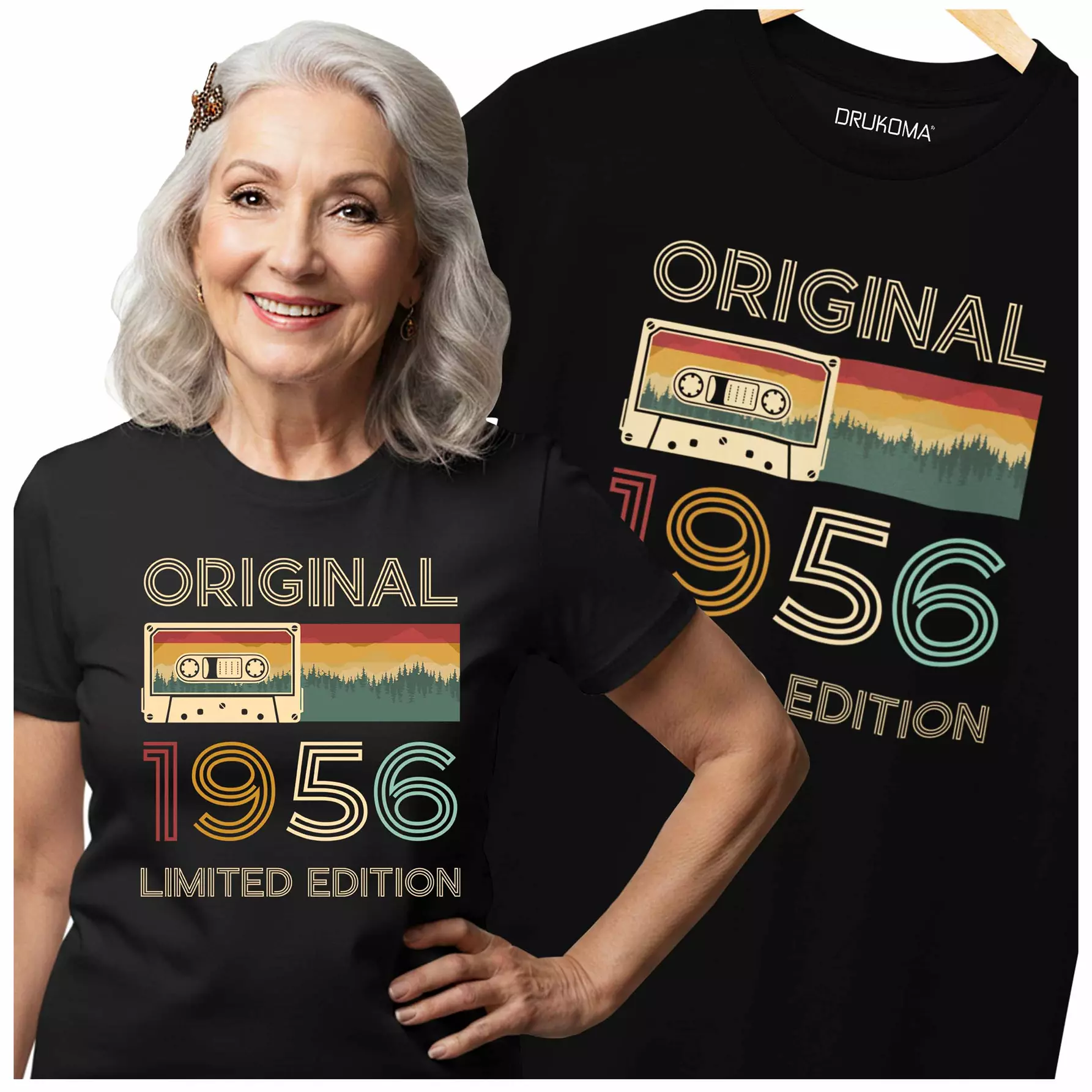 Koszulka damska na 70 urodziny na siedemdziesiątkę z napisem: "ORIGINAL 1956 LIMITED EDITION"