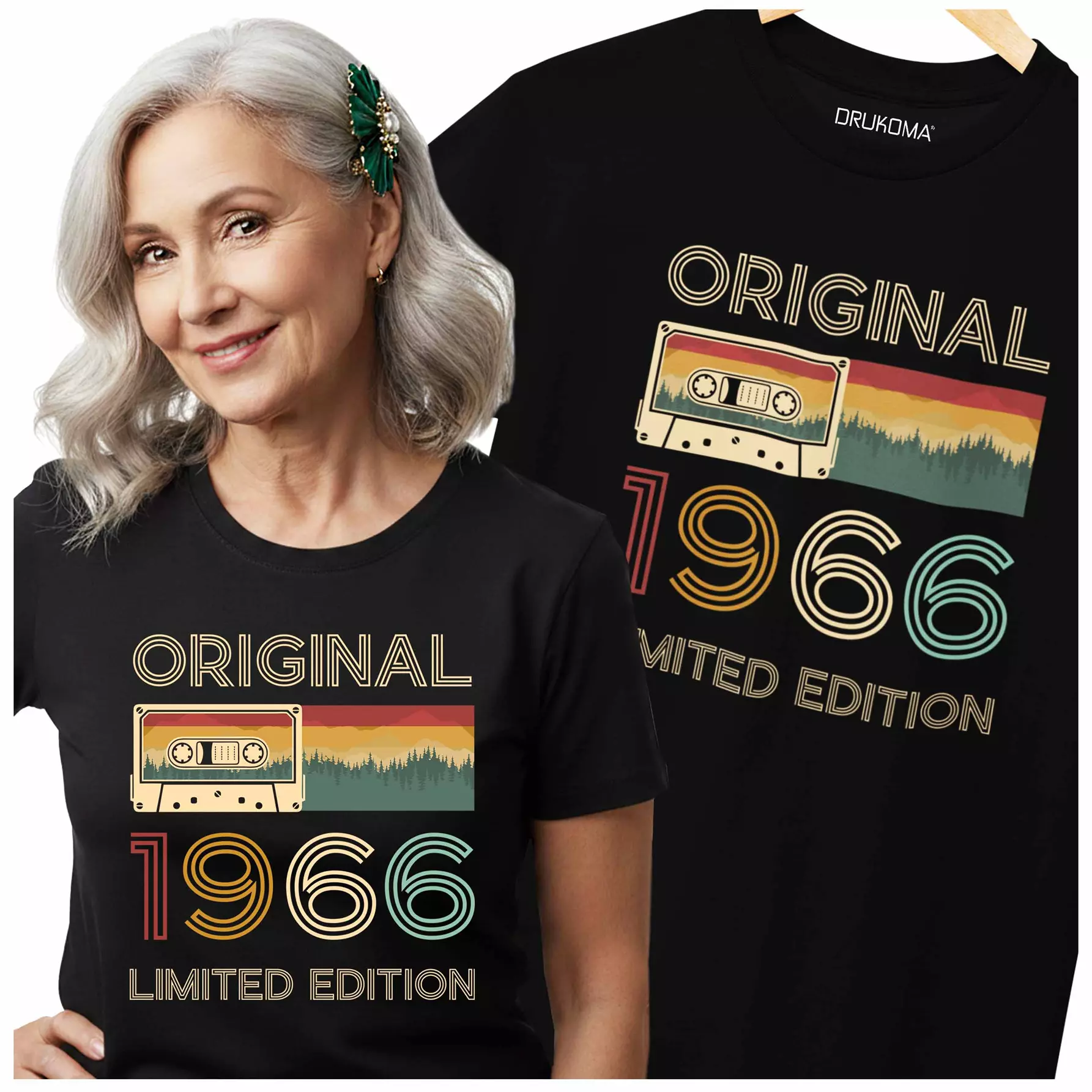 Koszulka damska dla kobiety na 60 urodziny z napisem: "ORIGINAL 1966 LIMITED EDITION"