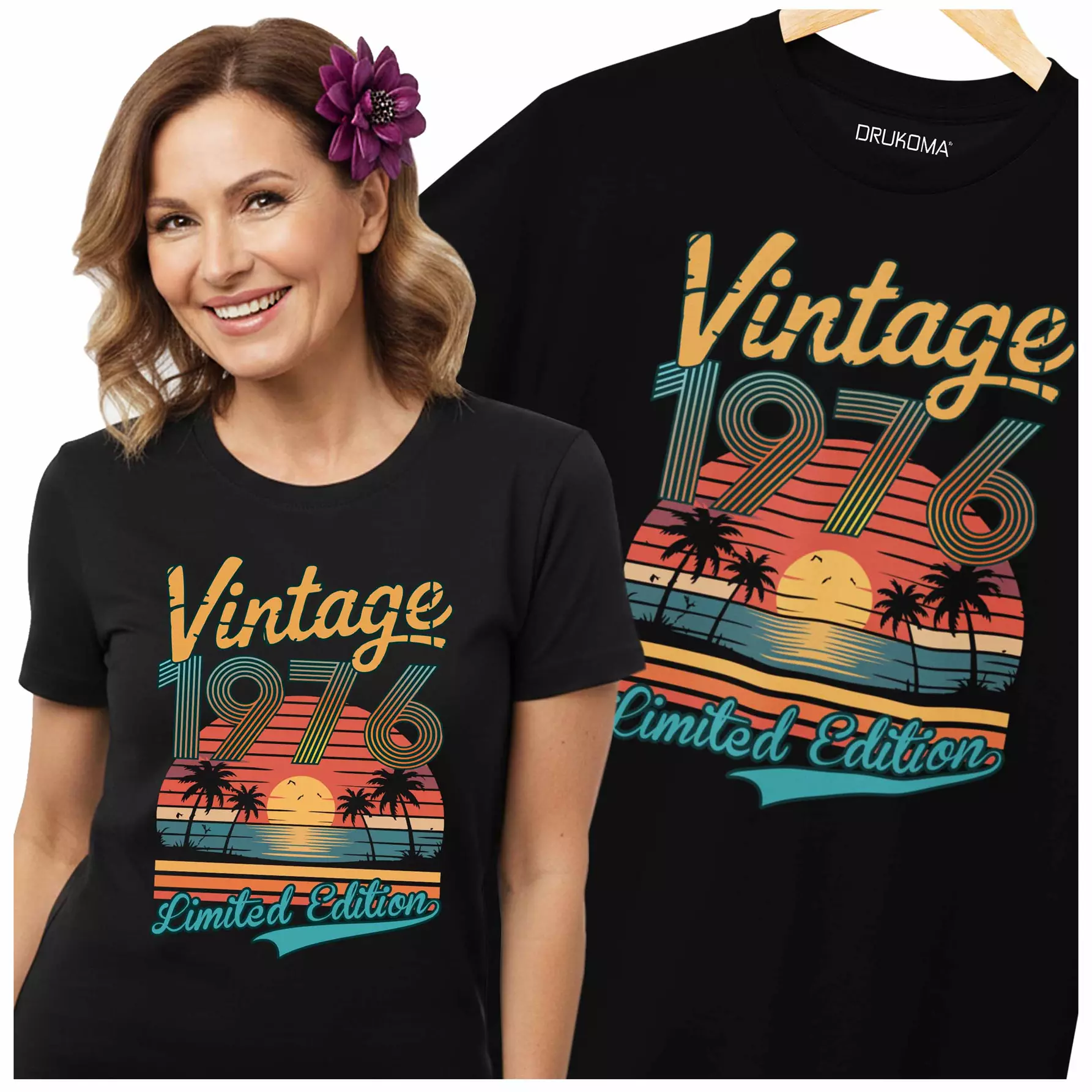 Koszulka damska na 50 urodziny na pięćdziesiątkę z napisem: "VINTAGE 1976 LIMITED EDITION"