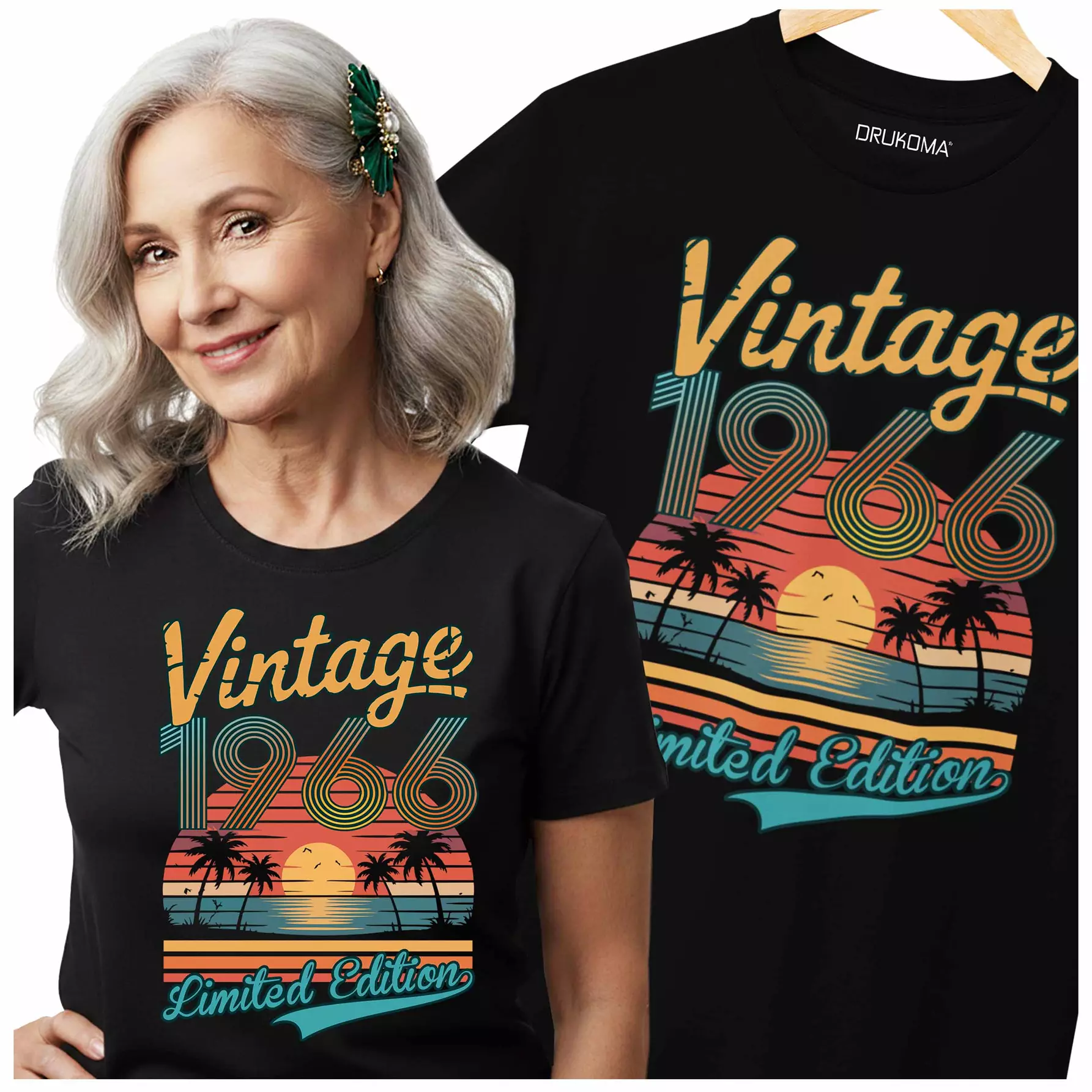 Koszulka damska dla kobiety na 60 urodziny z napisem: "VINTAGE 1966 LIMITED EDITION"