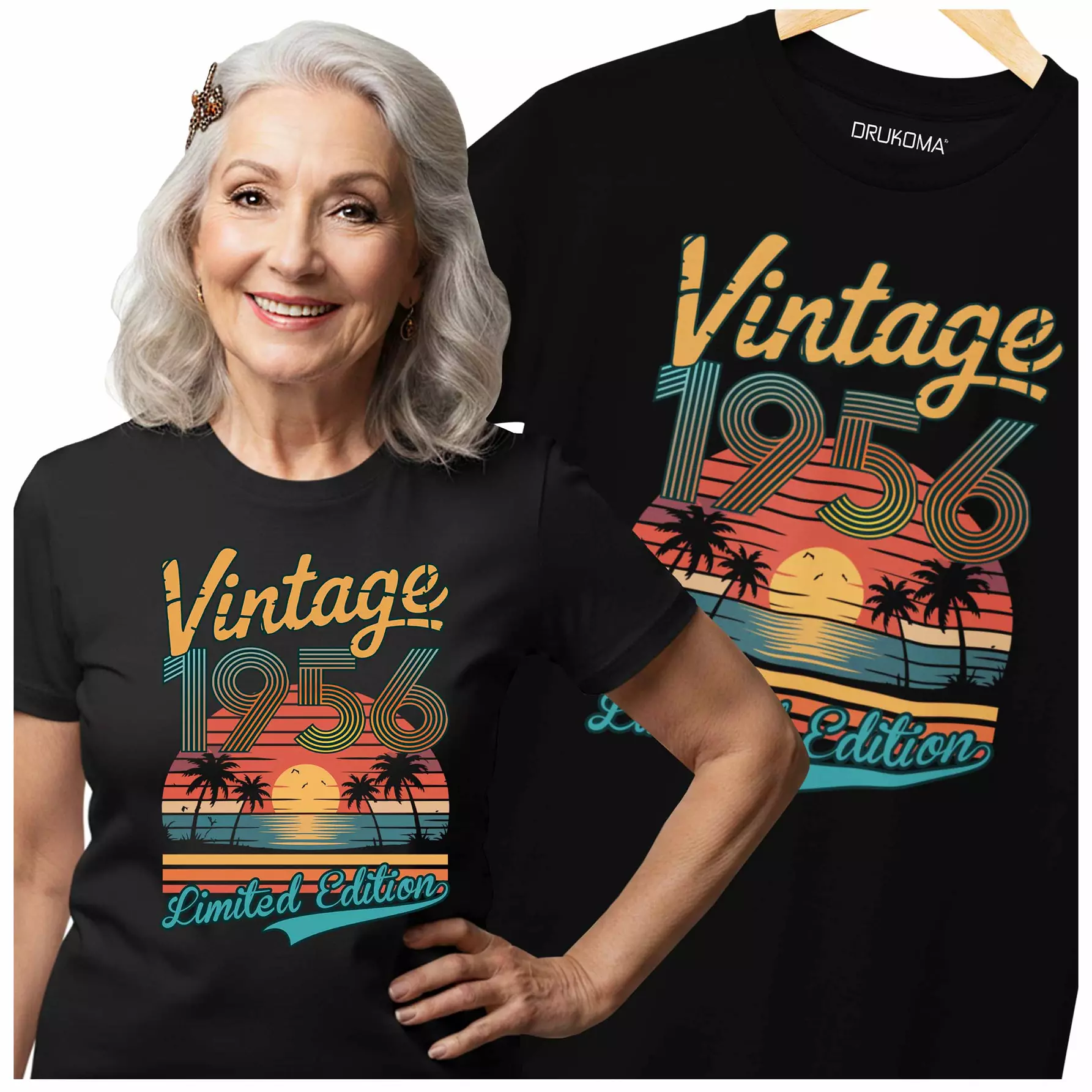 Koszulka damska na 70 urodziny na siedemdziesiątkę z napisem: "VINTAGE 1956 LIMITED EDITION"