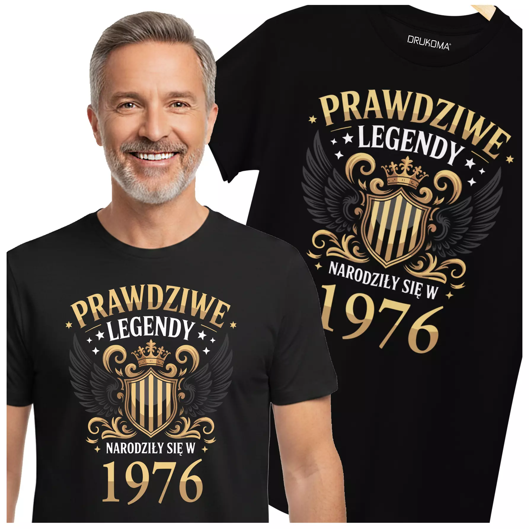 Koszulka na urodziny na 50 PIĘĆDZIESIĄTKĘ z napisem: "PRAWDZIWE LEGENDY NARODZIŁY SIĘ W 1976"