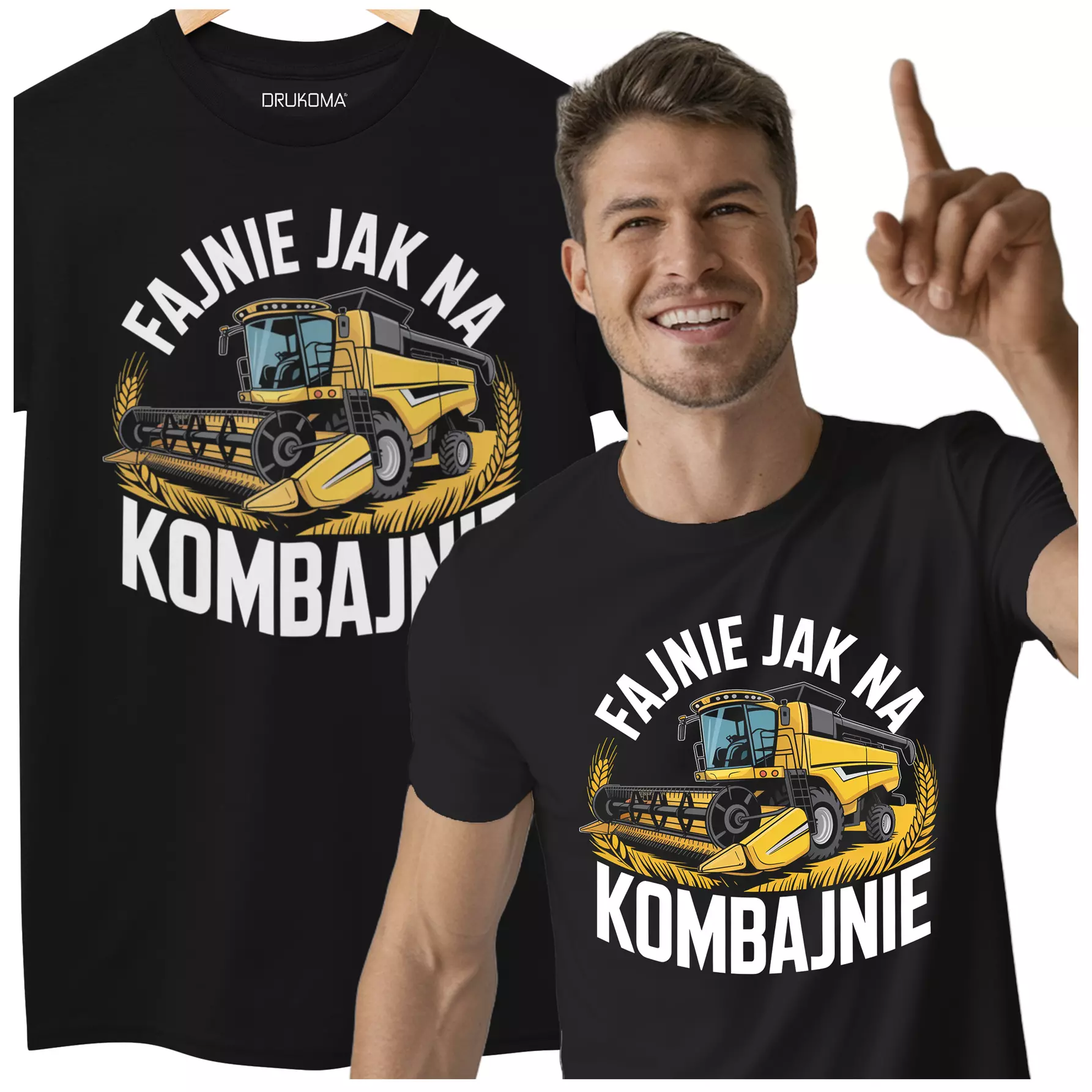KOSZULKA ZABAWNA NA KAŻDĄ OKAZJE Z NAPISEM:  "FAJNIE JAK NA KOMBAJNIE". 
