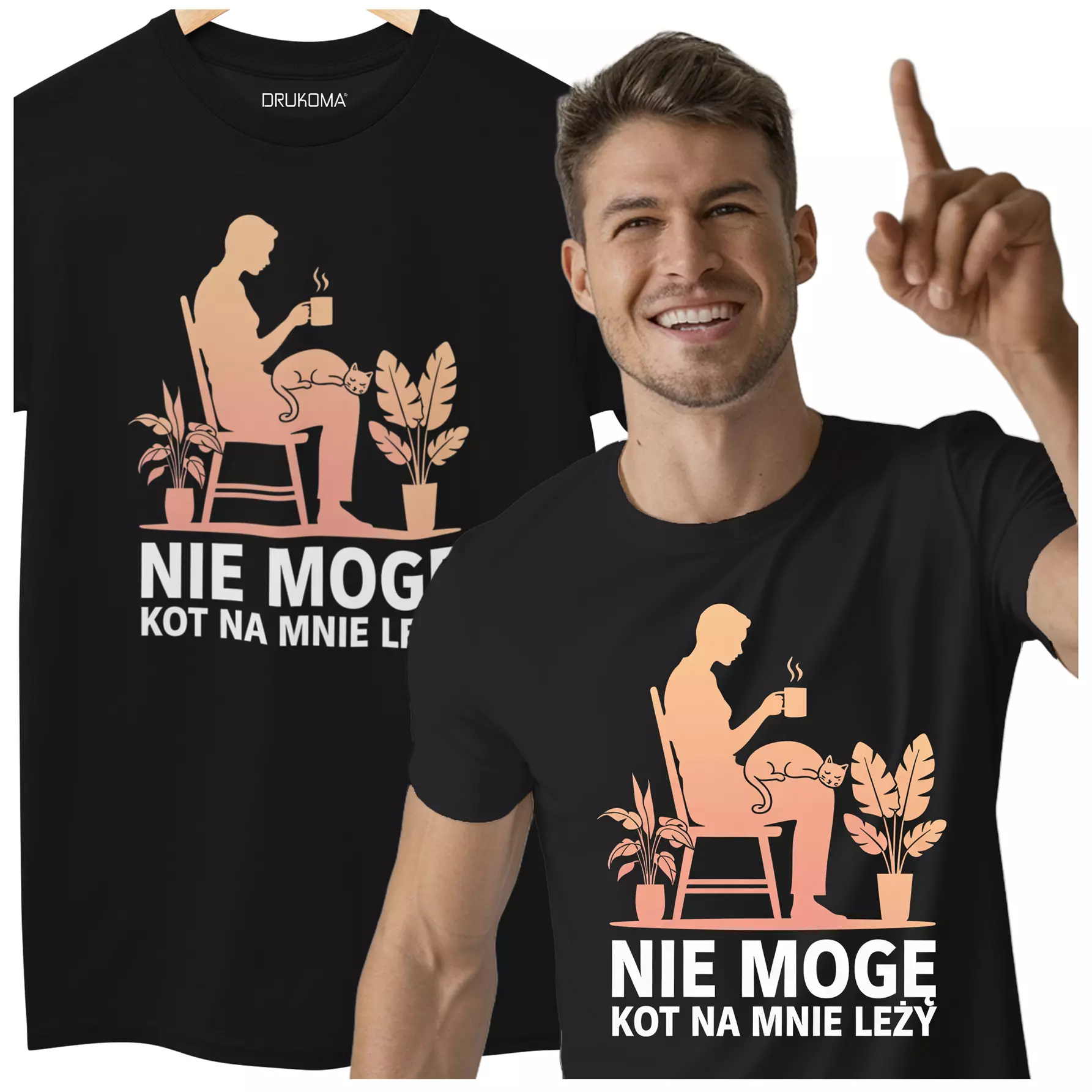 KOSZULKA ZABAWNA NA KAŻDĄ OKAZJE Z NAPISEM:  "NIE MOGĘ KOT NA MNIE LEŻY". 