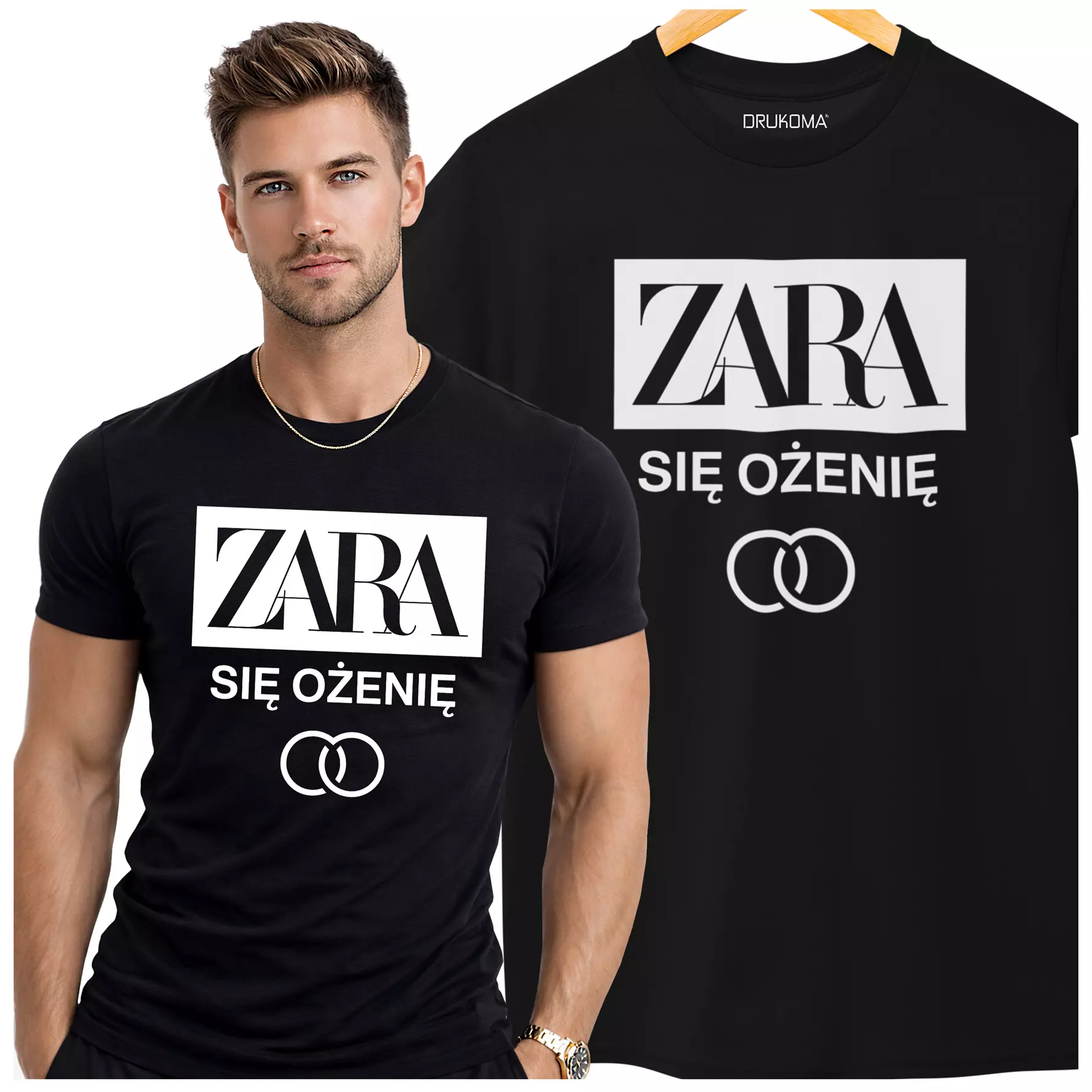 Koszulka na wieczór kawalerski modny prezent dla przyszłej Pary Młodej z napisem: "ZARA SIĘ OŻENIĘ".